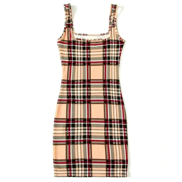 Double Square Neck Plaid Bodycon Mini Dress, Women’s Size Medium. - Picture 2 of 5